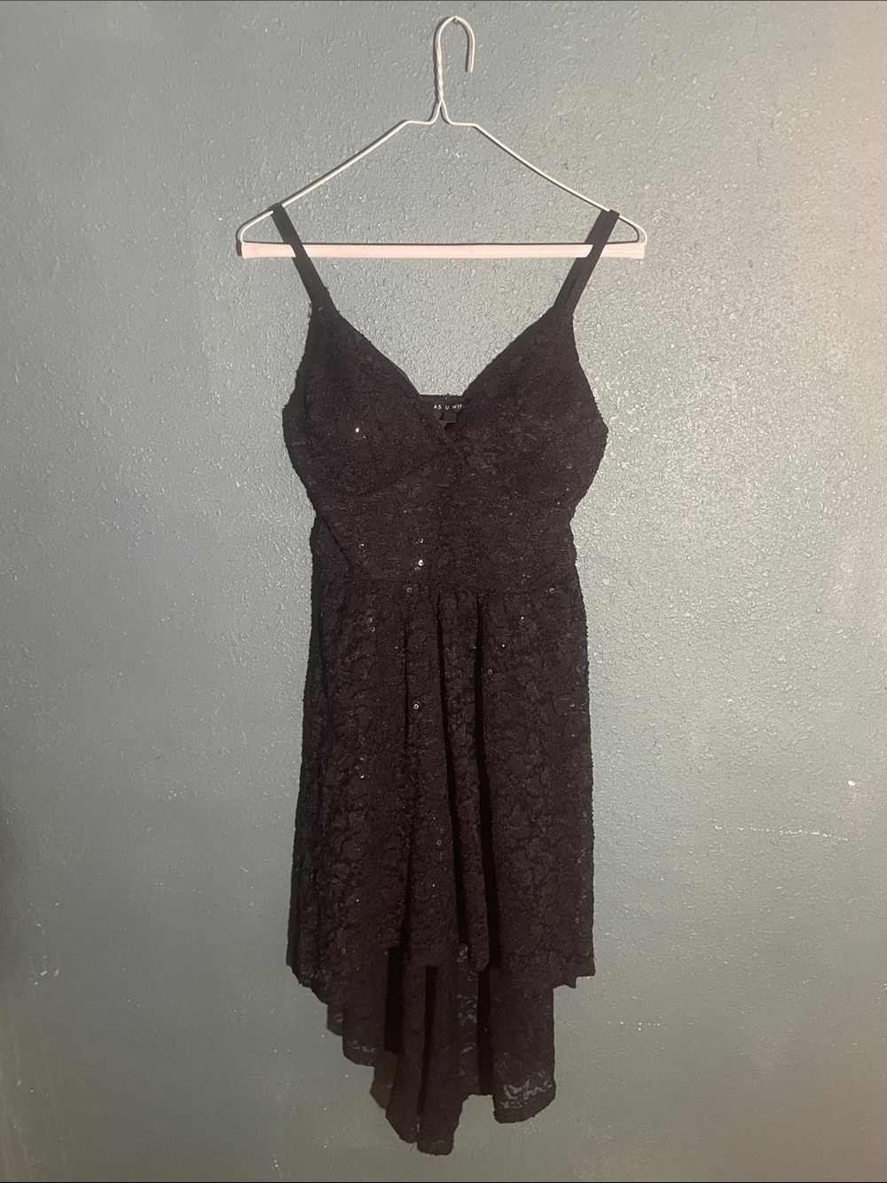 Black Lace V-Neck High-Low Dress